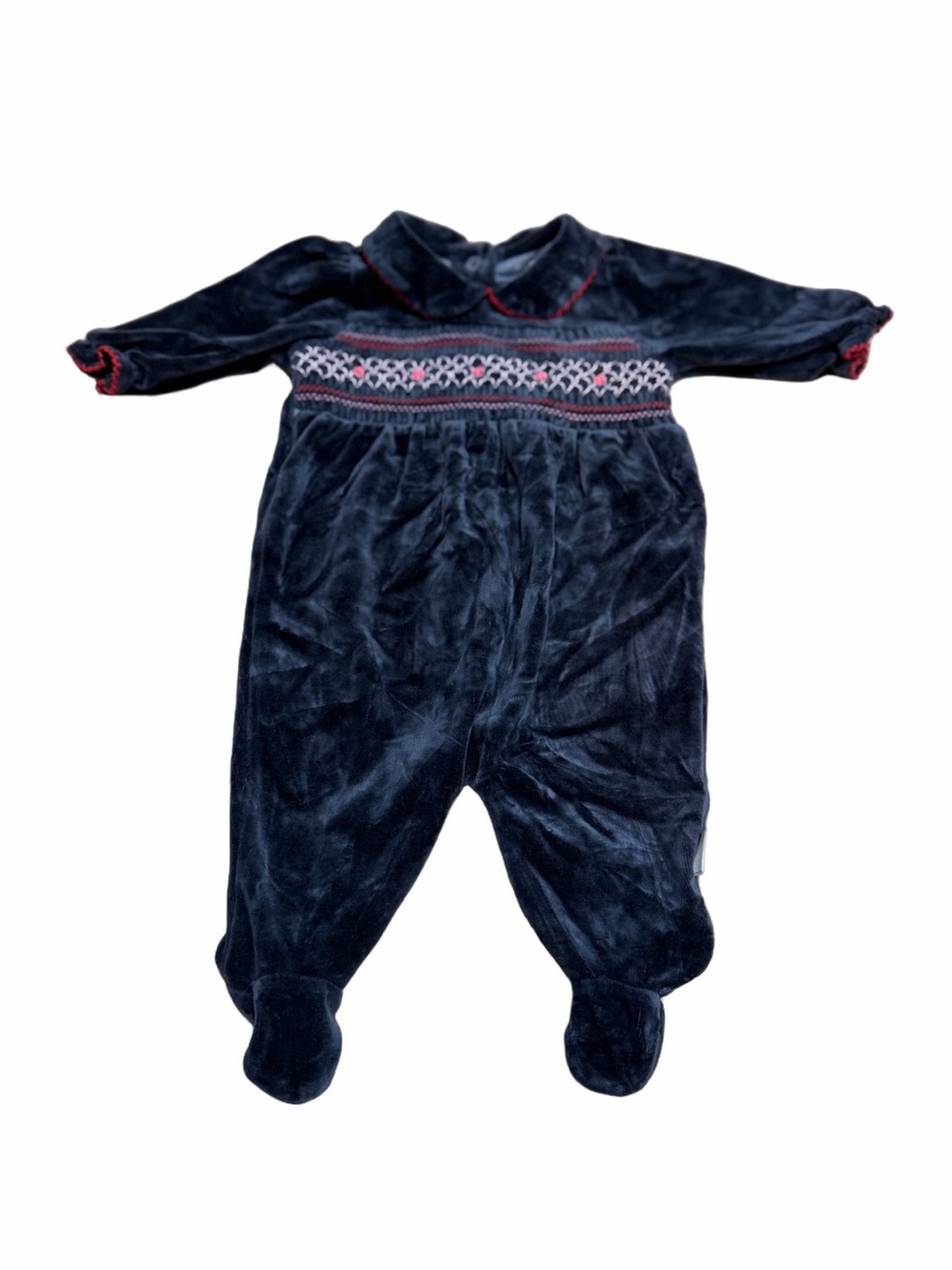 First Moments Baby 0-3M Black Velour Smocked Footed Sleeper Romper Floral